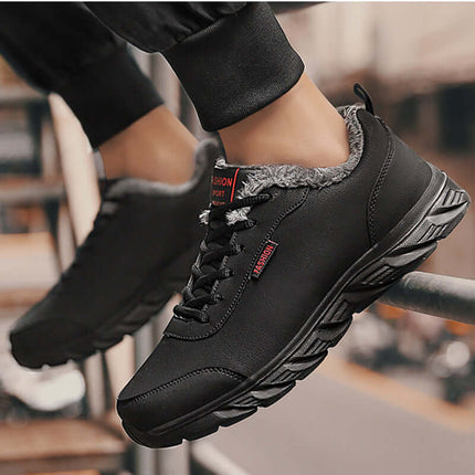 Mens Winter Warm Waterproof Plush Sports Sneakers black