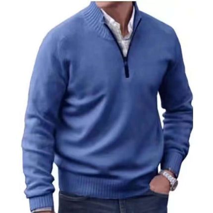 Mens Zipper Stand Collar Knitted Pullover Sweater size M measurement