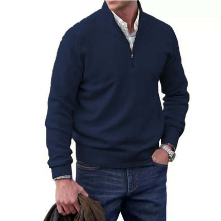 Mens Zipper Stand Collar Knitted Pullover Sweater size L bust 112