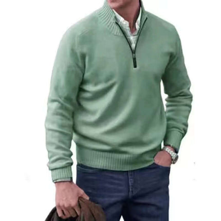 Mens Zipper Stand Collar Knitted Pullover Sweater size XL shoulder 49