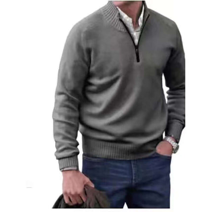 Mens Zipper Stand Collar Knitted Pullover Sweater size 2XL length 75