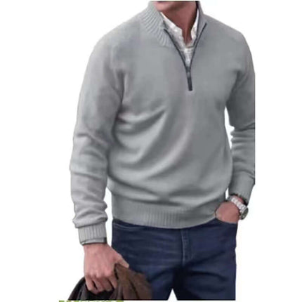 Mens Zipper Stand Collar Knitted Pullover Sweater British style knitwear