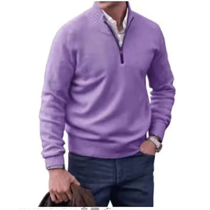 Mens Zipper Stand Collar Knitted Pullover Sweater comfortable wool top