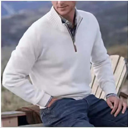 Mens Zipper Stand Collar Knitted Pullover Sweater