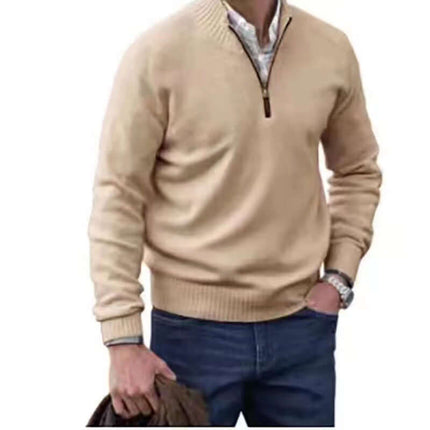 Mens Zipper Stand Collar Knitted Pullover Sweater purple fashion clothing