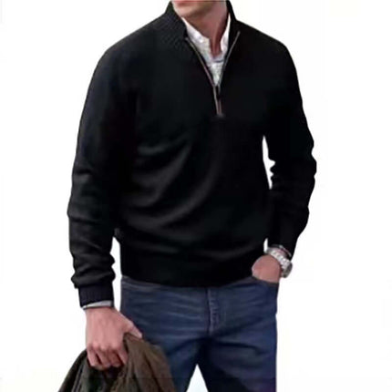 Mens Zipper Stand Collar Knitted Pullover Sweater pink casual sweatshirt