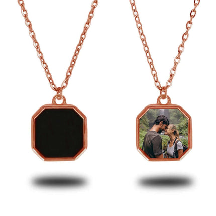 Metal Geometric Block Magic Necklace featuring a customizable pendant on a delicate chain.