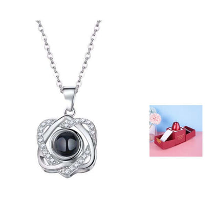 Metal Rose Jewelry Gift Box with Crystal Necklace featuring a stunning pendant and elegant packaging.
