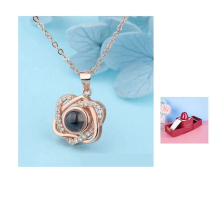 Metal Rose Jewelry Gift Box with Crystal Necklace, showcasing elegant jewelry piece with a rose design and sparkling crystals.