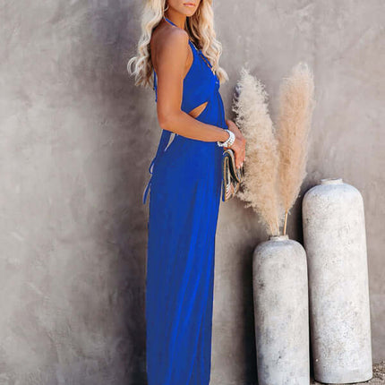 Midsummer Women U Neck Backless Wide Leg Jumpsuit H type clothing fit