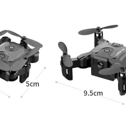 Mini Folding Drone 4K HD Aerial Photography UAV size comparison showing folded and unfolded views.