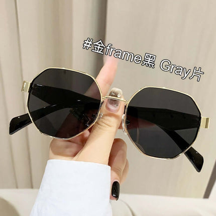 Modern Square Polygon Metal Sunglasses Full Frame UV400 with black lenses and gold frame
