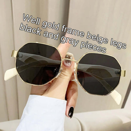 Modern Square Polygon Metal Sunglasses Full Frame UV400 with gold frame and gray lenses