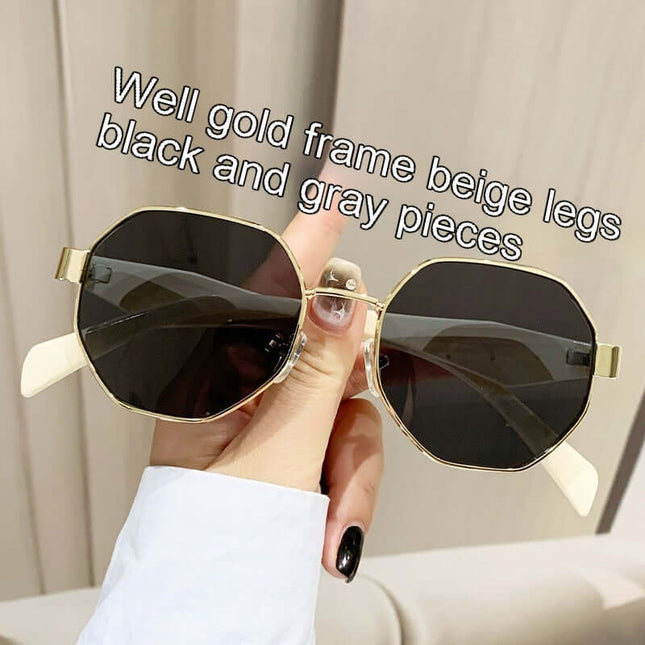 Modern Square Polygon Metal Sunglasses Full Frame UV400 with gold frame and gray lenses