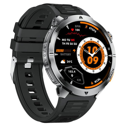 MT68 Outdoor Adventure Smart Watch with 1000mAh Battery showing fitness metrics and sleek black design.