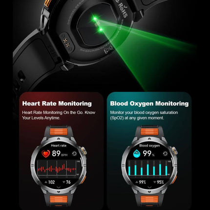 MT68 Outdoor Adventure Smart Watch with 1000mAh Battery showing heart rate and blood oxygen monitoring features.