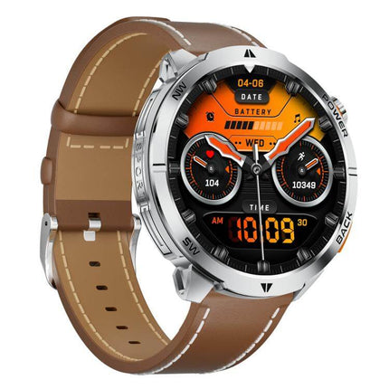 MT68 Outdoor Adventure Smart Watch with 1000mAh Battery featuring a stylish brown leather strap and vibrant display.