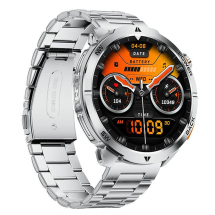 MT68 Outdoor Adventure Smart Watch with 1000mAh Battery displayed with a sleek silver strap and vibrant orange watch face.