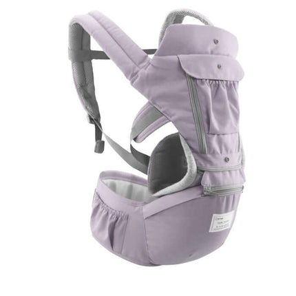 Multi-functional Baby Waist Stool Carrier in light purple color made from oxford fabric, designed for comfort and convenience.