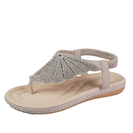 New Rhinestone Shell Flip-Flops Sandals Summer Beach Shoes flat rubber sole non slip texture