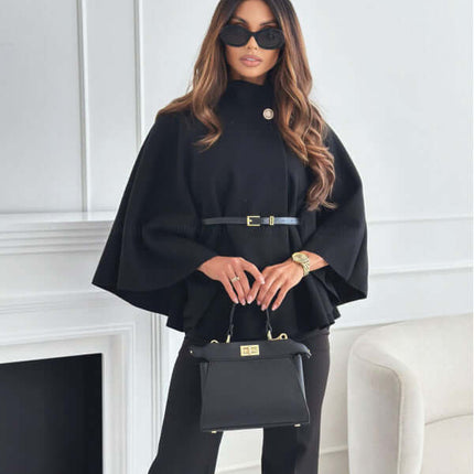 New Stand Collar Batwing Sleeves Cloak Top durable double-stitched garment waist border reflecting elite production craftsmanship