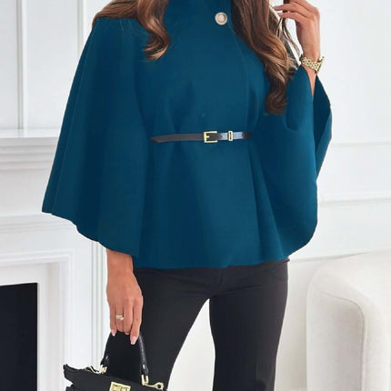 New Stand Collar Batwing Sleeves Cloak Top luxurious loose fitting outwear item styled elegantly inside professional catalog lookbook