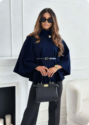 New Stand Collar Batwing Sleeves Cloak Top sleek smooth wrinkle-resistant polyester weave composition proving great garment longevity