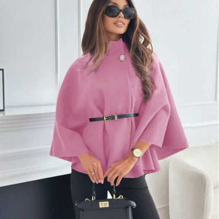 New Stand Collar Batwing Sleeves Cloak Top premium jacket display highlighting beautiful geometric cuts and graceful side alignment