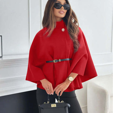 New Stand Collar Batwing Sleeves Cloak Top graceful fluid moving look capturing modern high street trends vibe perfectly