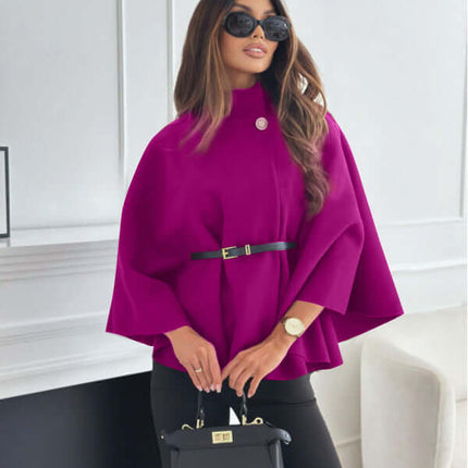 New Stand Collar Batwing Sleeves Cloak Top refined luxury outerwear choice presented beautifully against clean minimalist studio walls