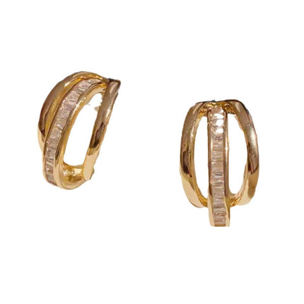 New Trendy Womens High grade Geometric Zircon Earrings featuring a gold design with sparkling zircon stones.