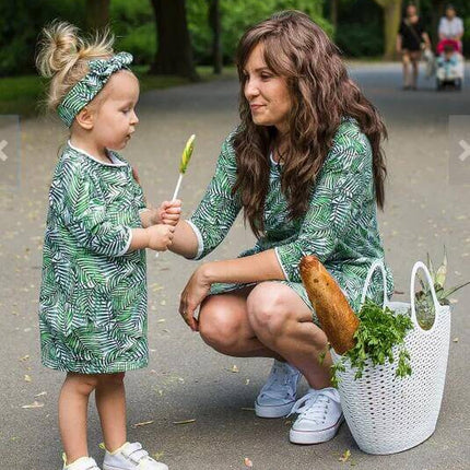 Parent-Child Skirt green printed dress.