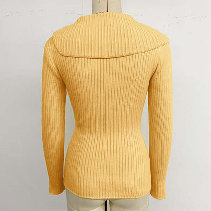 alt="Elegant Pearl Asymmetrical V-Neck Slim Sweater for Women side angle"