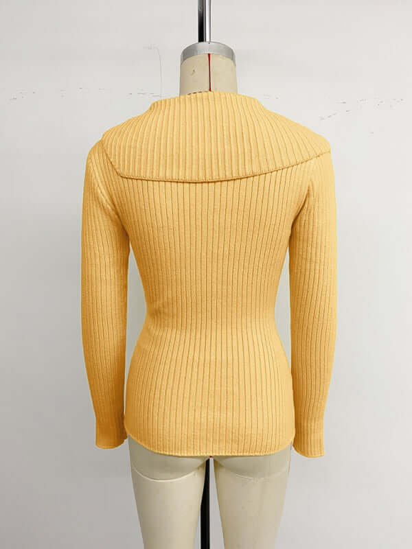 alt="Elegant Pearl Asymmetrical V-Neck Slim Sweater for Women side angle"