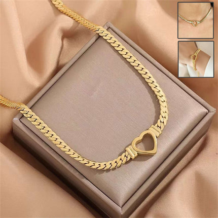 Personalized Love Heart Cuban Chain Jewelry titanium steel necklace.