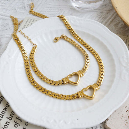 Personalized Love Heart Cuban Chain Jewelry women's fashion clavicle chain.