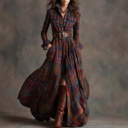 Plaid Shirt Dress Long Sleeve trendy ins fashion look.