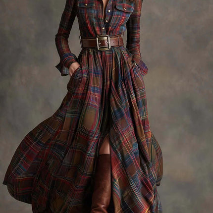 Plaid Shirt Dress Long Sleeve elegant office wear option.