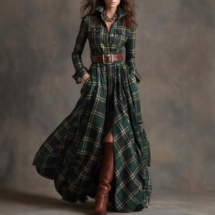 Plaid Shirt Dress Long Sleeve loose fit modest apparel.