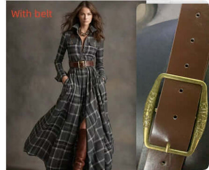 Plaid Shirt Dress Long Sleeve mid waist stitching style.