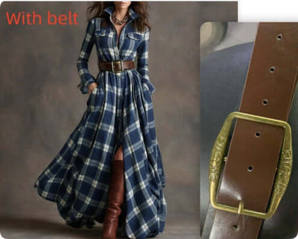 Plaid Shirt Dress Long Sleeve full length size chart guide.