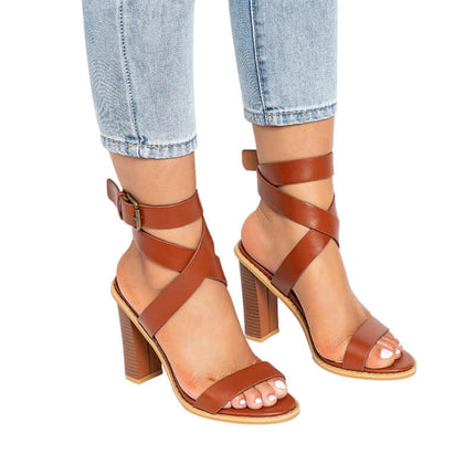 Plus-Size Sandals for Women with Chunky Heels fish mouth toe detail