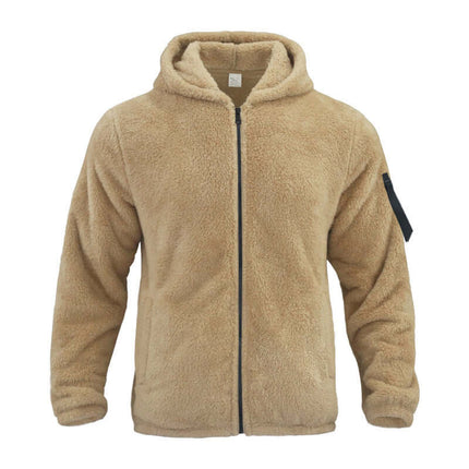 Plush Hooded Jacket Mens Autumn Winter Fleece Warm Coat khaki cm inch.