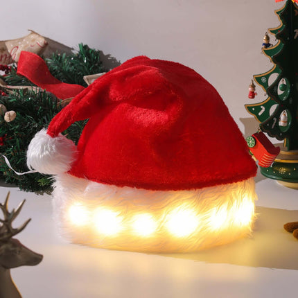 Plush LED Christmas Hat – Glowing Santa Cap for Children and Adults, Festive Home Décor, led christmas hat, glowing santa hat, light up holiday cap, christmas accessories, festive party hat, santa claus costume, holiday decorations