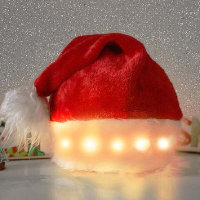 Plush LED Christmas Hat – Glowing Santa Cap for Children and Adults, Festive Home Décor, led christmas hat, glowing santa hat, light up holiday cap, christmas accessories, festive party hat, santa claus costume, holiday decorations