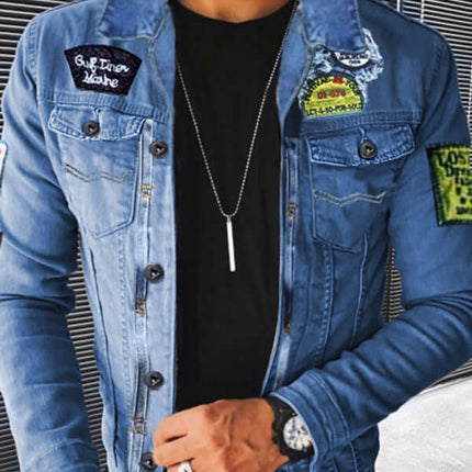 Plush Thickened Denim Mens Jacket Warm Padded Casual Style+ front