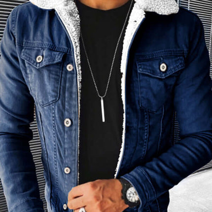 Plush Thickened Denim Mens Jacket Warm Padded Casual Style+ lifestyle