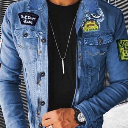 Plush Thickened Denim Mens Jacket Warm Padded Casual Style+ flap pocket