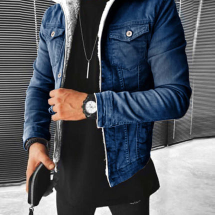 Plush Thickened Denim Mens Jacket Warm Padded Casual Style+ winter wear
