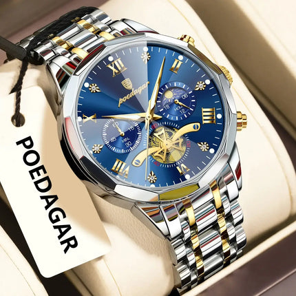POEDAGAR Luxury Waterproof Chronograph Watch for Men front view